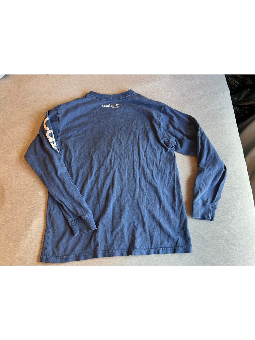 Carhartt kids unisex long sleeved blue logo shirt large 10/12 casual t shirt